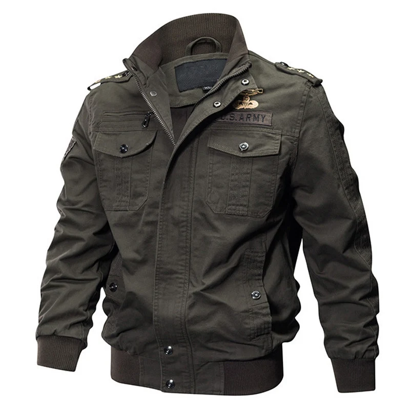 Herren Militärisch inspirierte Pilotenjacke aus Canvas mit Epauletten und Rippbündchen Drune