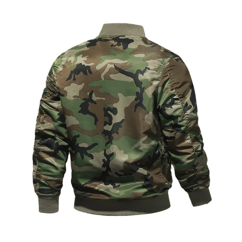 Herren militärisch inspirierte Bomberjacke mit Camouflage, Ärmeltasche und Rippbündchen Drune