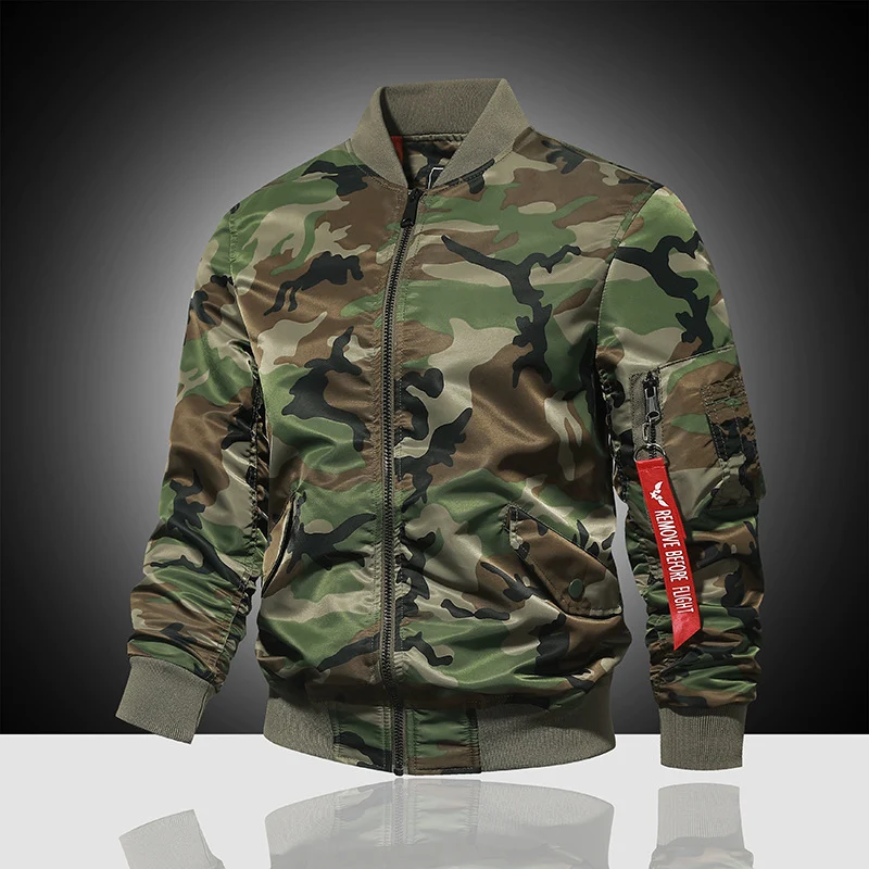 Herren militärisch inspirierte Bomberjacke mit Camouflage, Ärmeltasche und Rippbündchen Drune