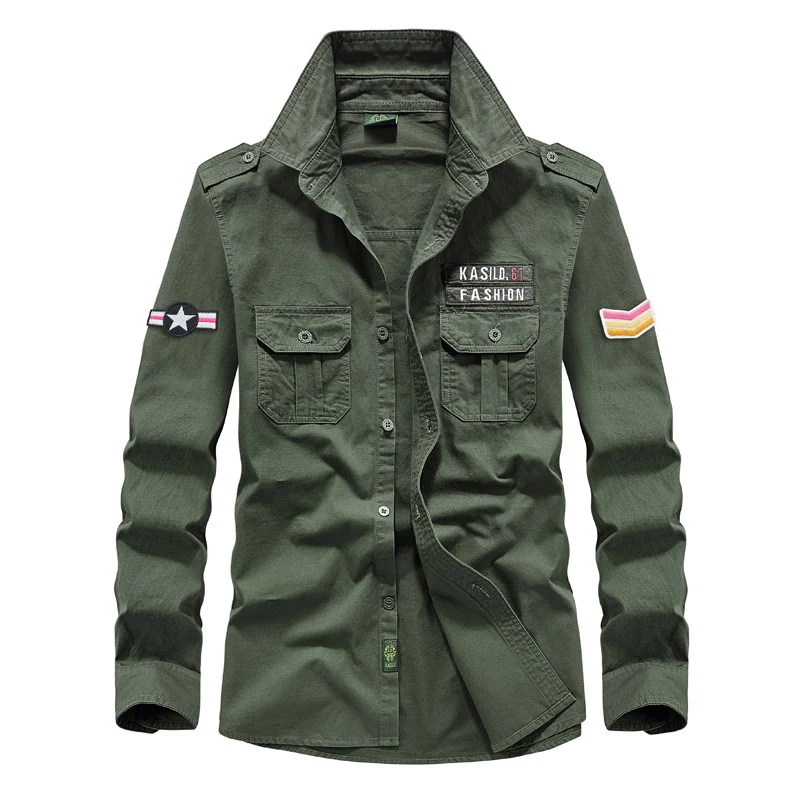 Herren Militärinspiriertes Hemdblouson mit Schulterpatten, Brustpattentaschen und Abzeichenpatches Drune
