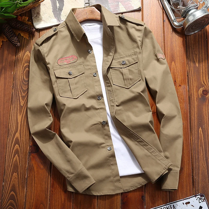 Herren Militärinspirierte Utility‑Hemdjacke mit Schulterklappen und Pattentaschen Drune