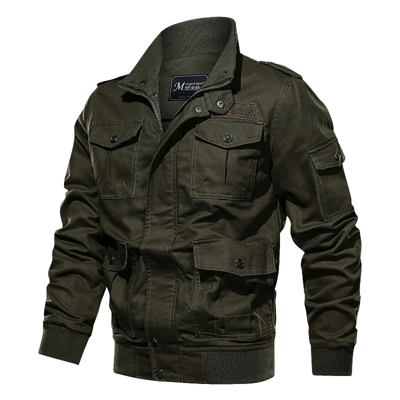 Herren Militärinspirierte Canvas‑Fieldjacke mit Epauletten, Mehrfach‑Taschen und geripptem Bund Drune