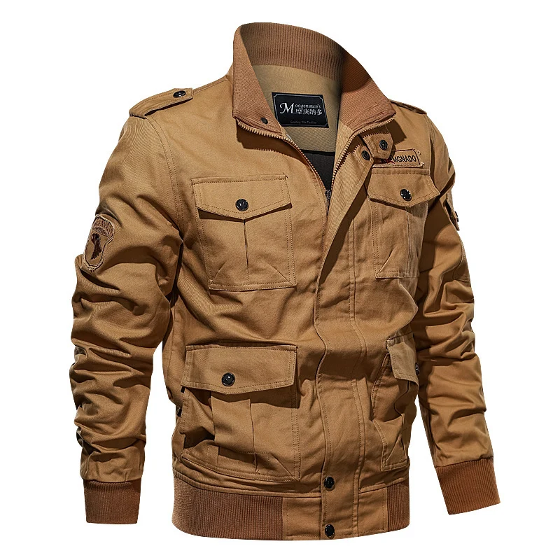 Herren Militärinspirierte Canvas‑Fieldjacke mit Epauletten, Mehrfach‑Taschen und geripptem Bund Drune