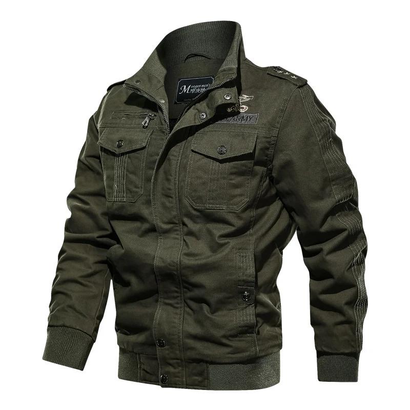 Herren Militärinspirierte Canvas‑Fieldjacke mit Epauletten, Brustpattentaschen und Rippbündchen Drune