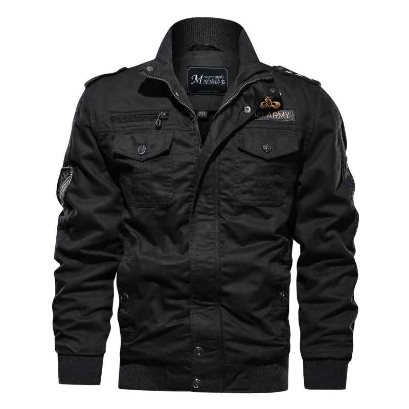 Herren Militärinspirierte Canvas‑Fieldjacke mit Epauletten, Brustpattentaschen und Rippbündchen Drune