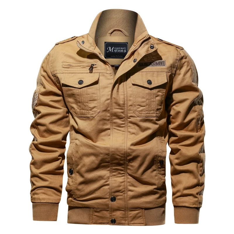 Herren Militärinspirierte Canvas‑Fieldjacke mit Epauletten, Brustpattentaschen und Rippbündchen Drune