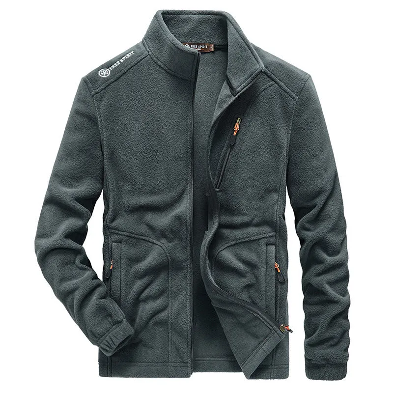 Herren Microfleece-Outdoorjacke mit Stehkragen, durchgehendem Reißverschluss und Ziptaschen Drune