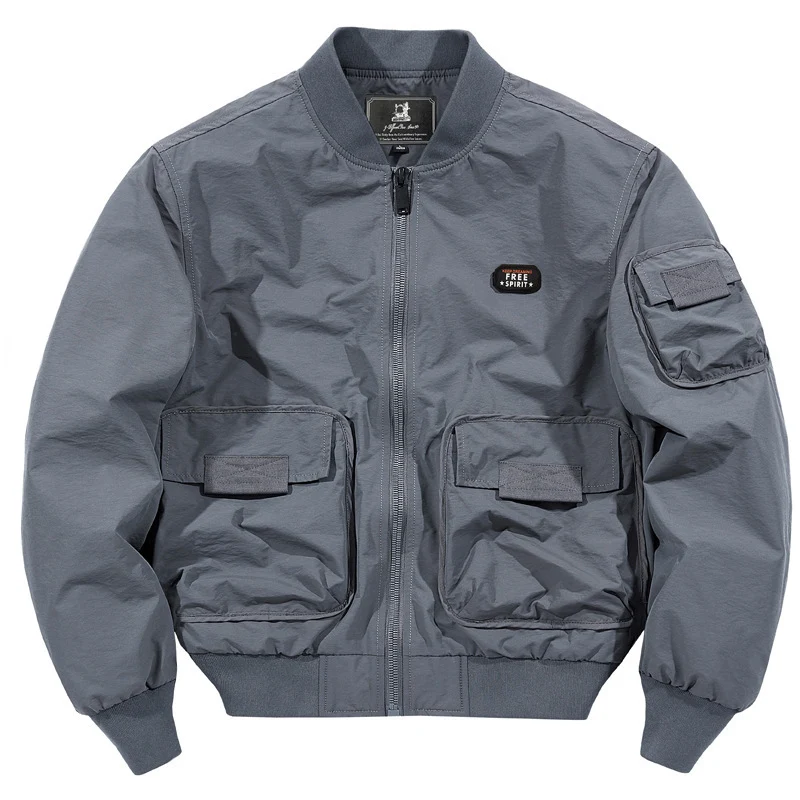 Herren leichter Nylon-Bomber im Utility-Look mit Mehrfachtaschen und Rippbündchen Drune