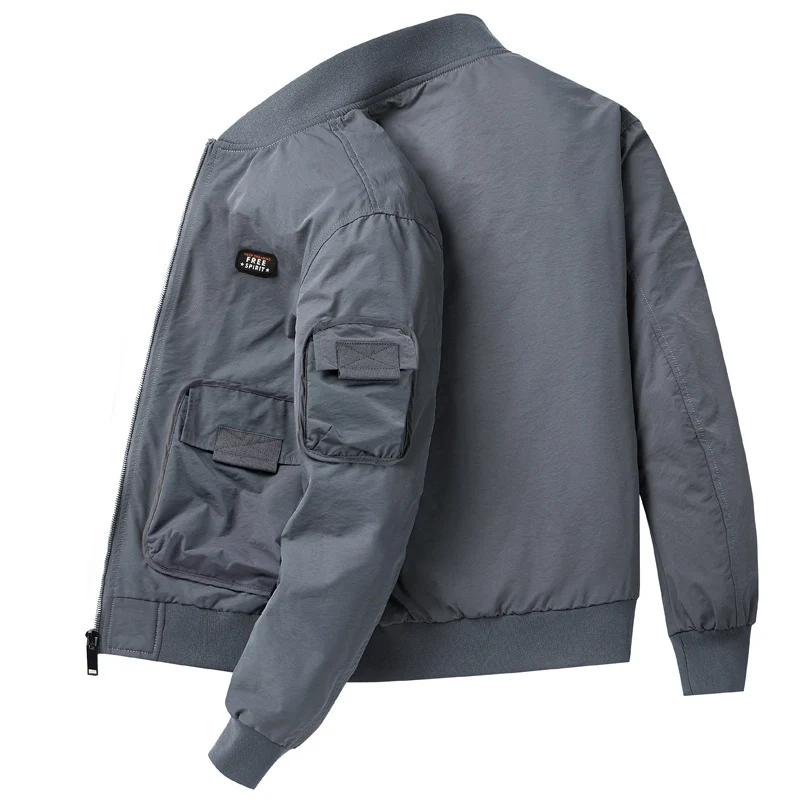 Herren leichter Nylon-Bomber im Utility-Look mit Mehrfachtaschen und Rippbündchen Drune