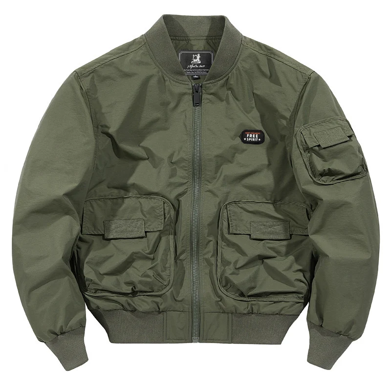 Herren leichter Nylon-Bomber im Utility-Look mit Mehrfachtaschen und Rippbündchen Drune