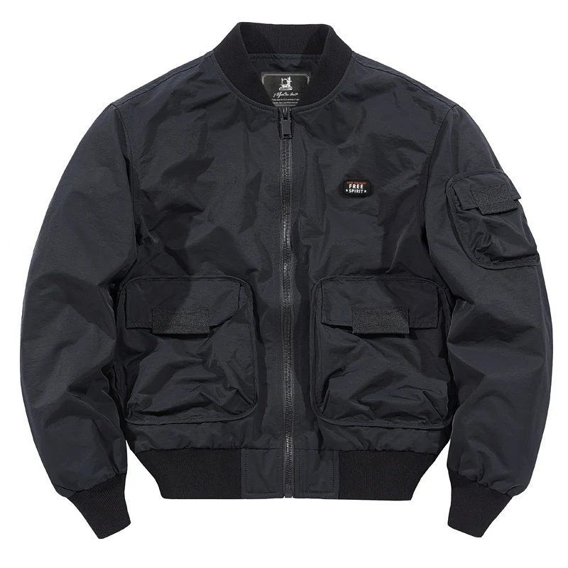 Herren leichter Nylon-Bomber im Utility-Look mit Mehrfachtaschen und Rippbündchen Drune