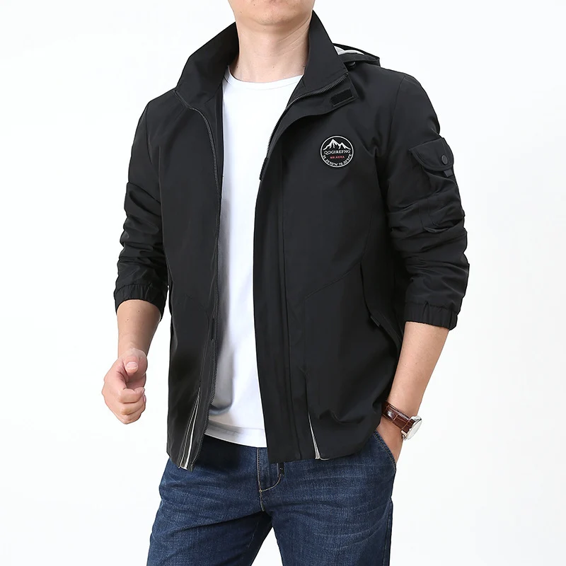 Herren Leichter Kapuzen-Softshellblouson im Urban-Outdoor-Stil mit Ärmeltasche und elastischen Bündchen Drune