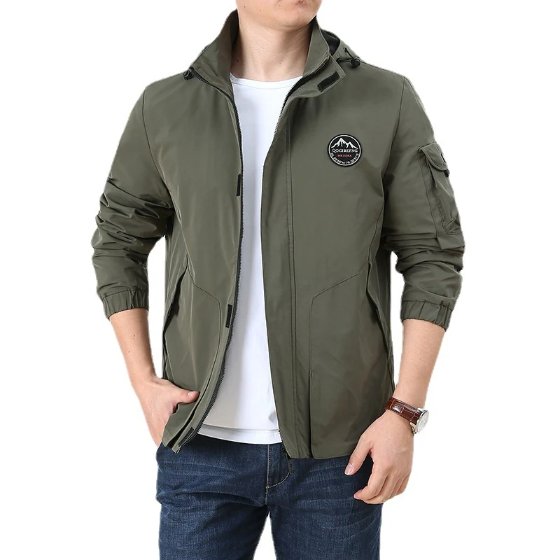 Herren Leichter Kapuzen-Softshellblouson im Urban-Outdoor-Stil mit Ärmeltasche und elastischen Bündchen Drune