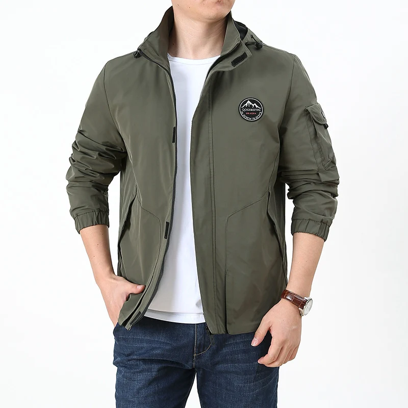 Herren Leichter Kapuzen-Softshellblouson im Urban-Outdoor-Stil mit Ärmeltasche und elastischen Bündchen Drune
