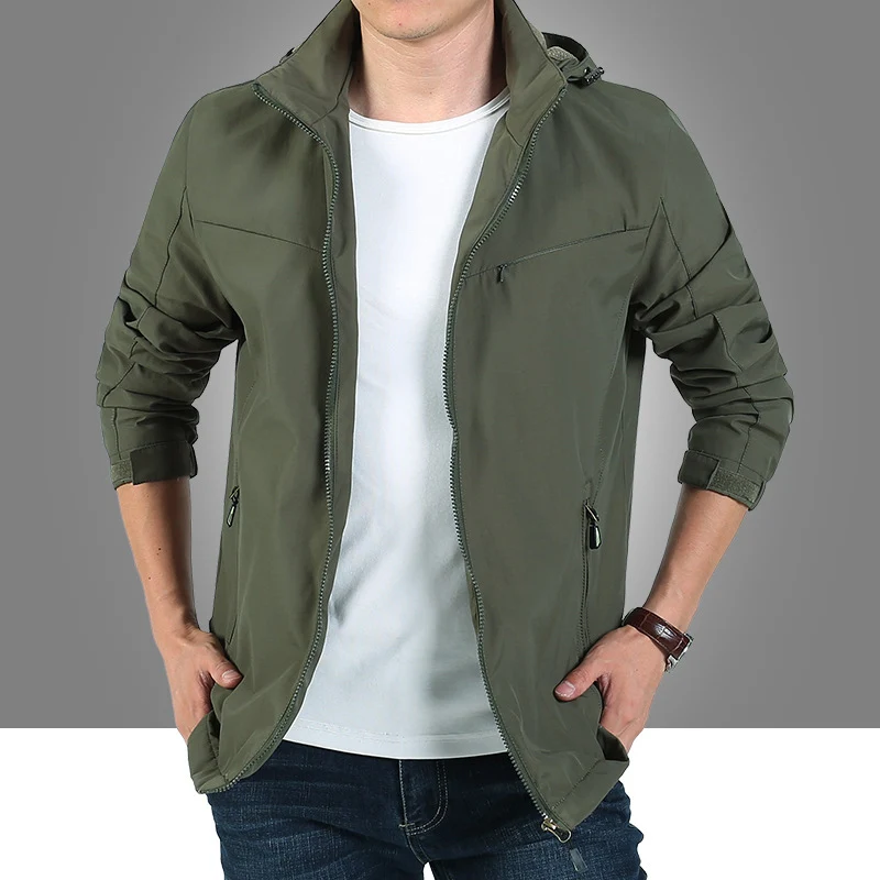 Herren leichter Funktions-Kapuzenblouson mit winddichter Shell, verdecktem Reißverschluss und Multi-Taschen Drune