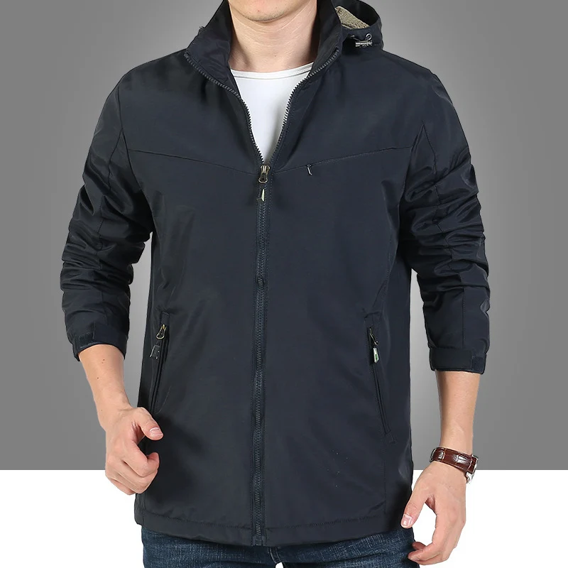 Herren leichter Funktions-Kapuzenblouson mit winddichter Shell, verdecktem Reißverschluss und Multi-Taschen Drune