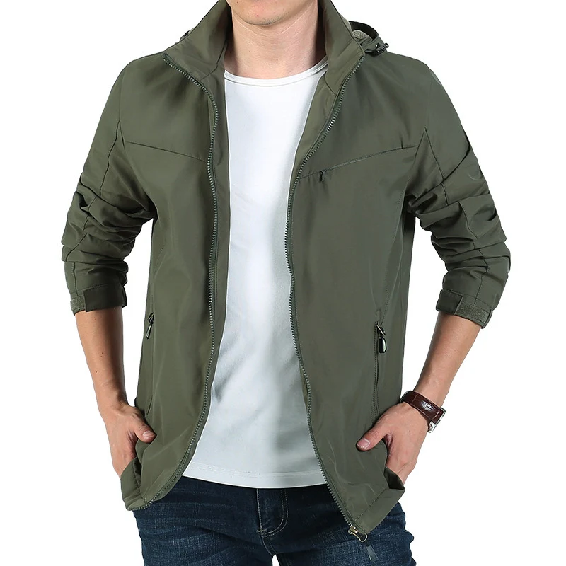 Herren leichter Funktions-Kapuzenblouson mit winddichter Shell, verdecktem Reißverschluss und Multi-Taschen Drune