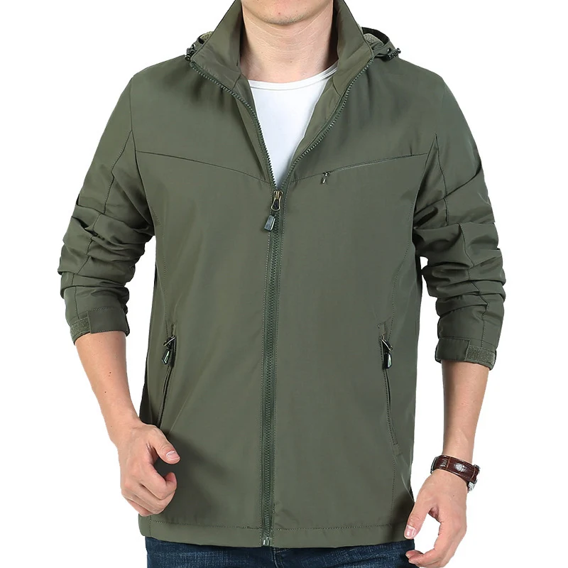 Herren leichter Funktions-Kapuzenblouson mit winddichter Shell, verdecktem Reißverschluss und Multi-Taschen Drune