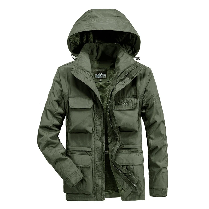 Herren leichter Fieldparka mit Kapuze, Multifunktionstaschen und atmungsaktivem Mesh‑Futter Drune