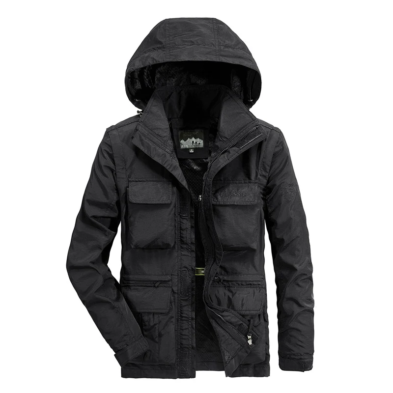 Herren leichter Fieldparka mit Kapuze, Multifunktionstaschen und atmungsaktivem Mesh‑Futter Drune