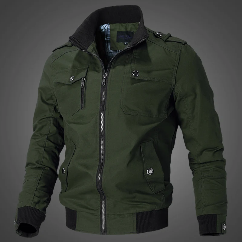 Herren leichter Canvas-Pilotblouson mit Stehkragen, Schulterpatten und Rippenbündchen Drune