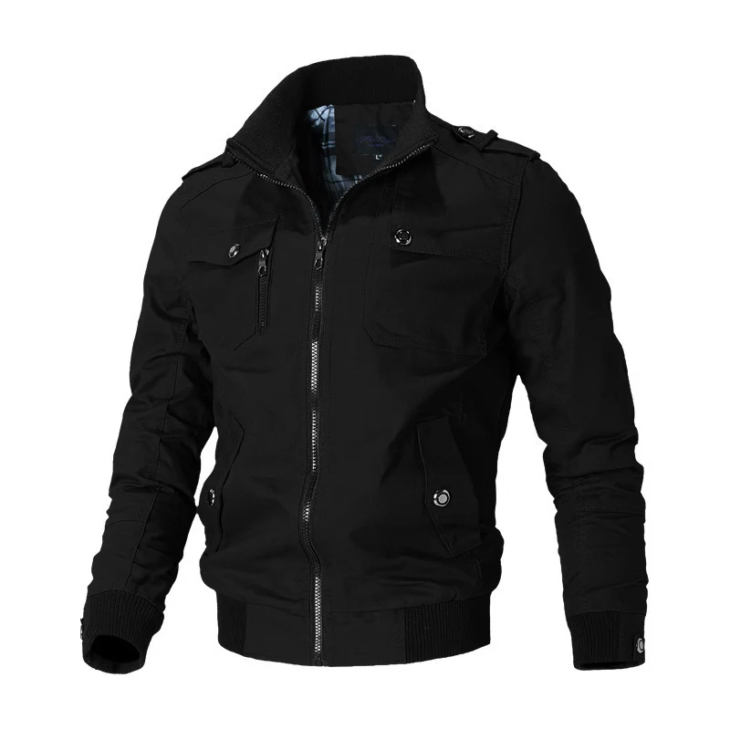 Herren leichter Canvas-Pilotblouson mit Stehkragen, Schulterpatten und Rippenbündchen Drune