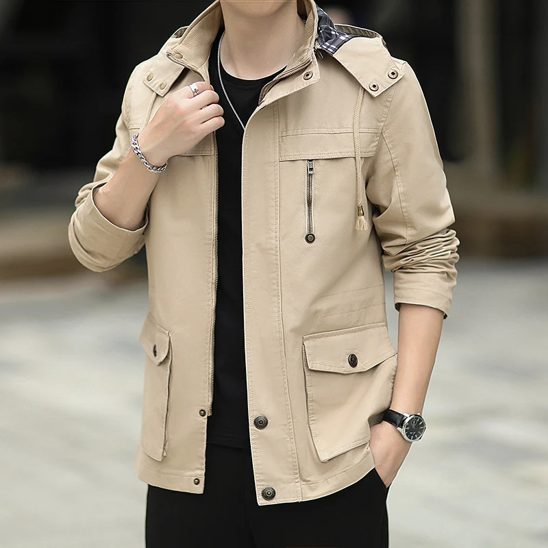 Herren leichter Canvas-Parka im Field-Style mit Kapuze und Multifunktions-Taschen Drune