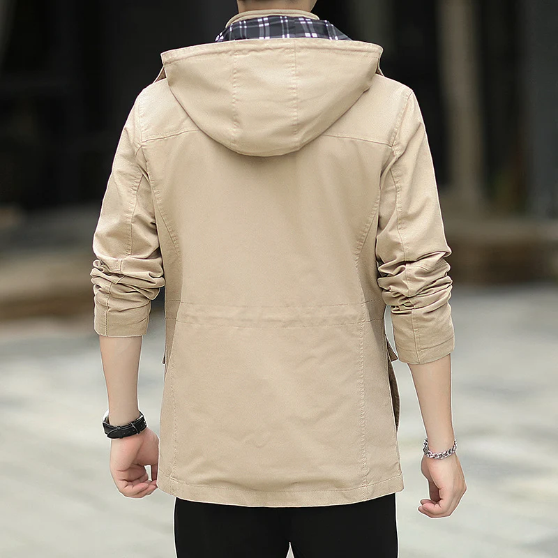 Herren leichter Canvas-Parka im Field-Style mit Kapuze und Multifunktions-Taschen Drune