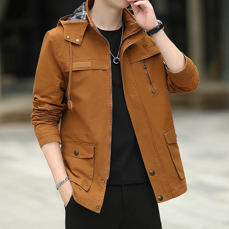 Herren leichter Canvas-Parka im Field-Style mit Kapuze und Multifunktions-Taschen Drune