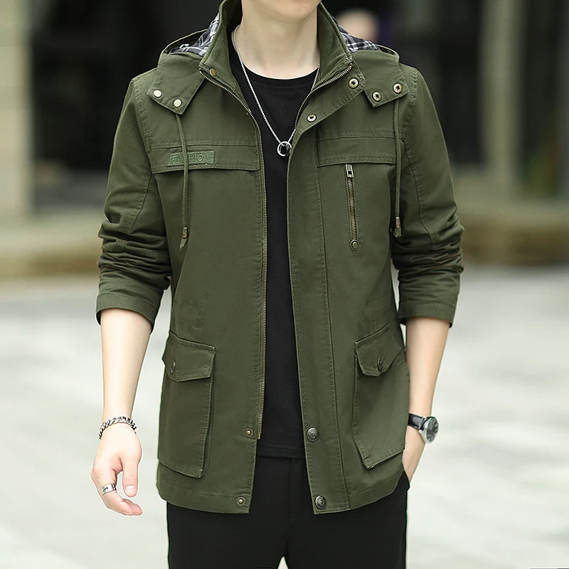 Herren leichter Canvas-Parka im Field-Style mit Kapuze und Multifunktions-Taschen Drune