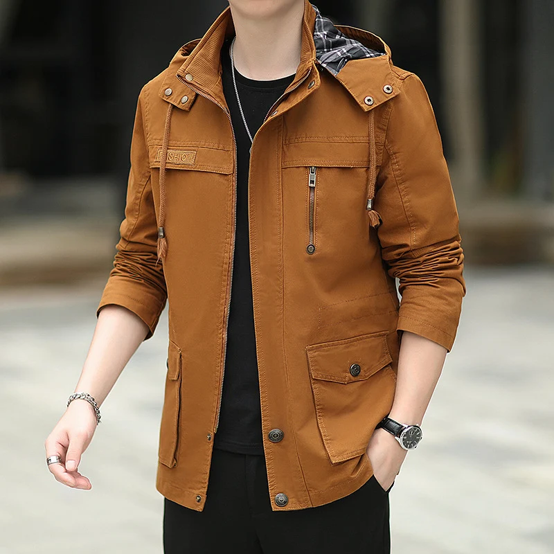 Herren leichter Canvas-Parka im Field-Style mit Kapuze und Multifunktions-Taschen Drune