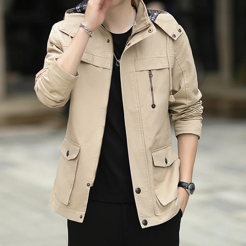 Herren leichter Canvas-Parka im Field-Style mit Kapuze und Multifunktions-Taschen Drune