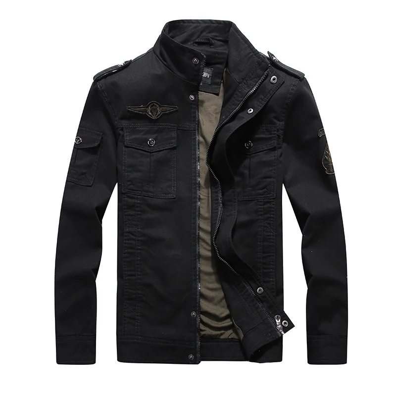 Herren leichter Canvas-Militärblouson mit Stehkragen, Schulterklappen und Mehrfach‑Pattentaschen Drune