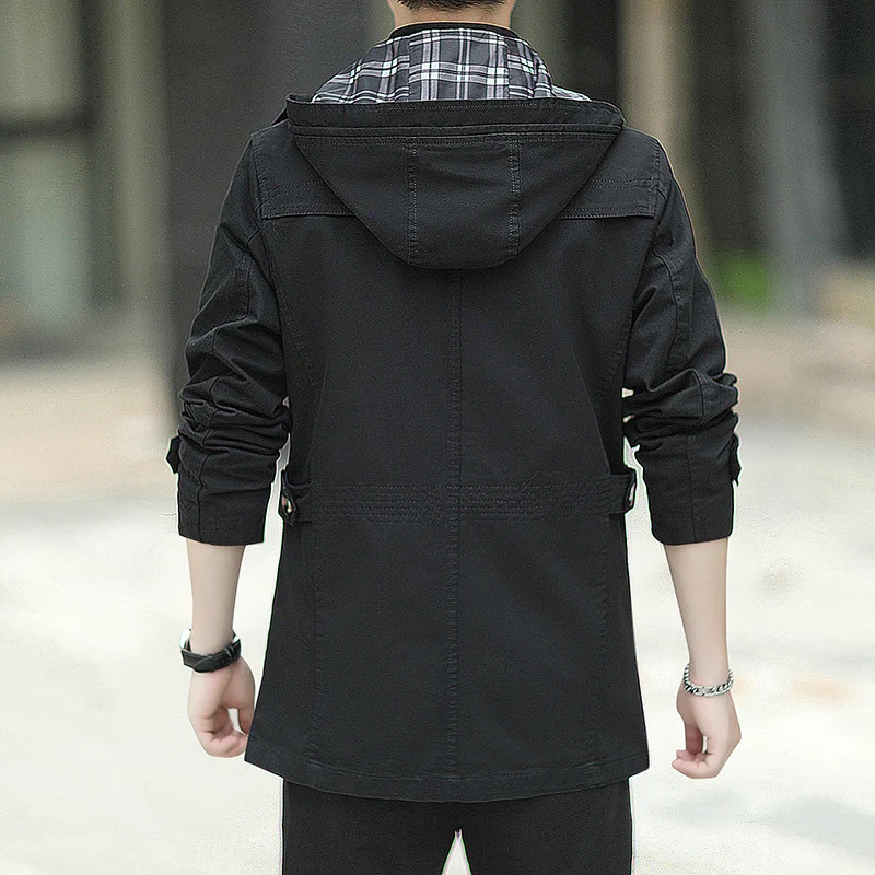 Herren leichter Canvas-Fieldparka mit Kapuze, Brustreißverschluss und verstellbaren Taillenlaschen Drune