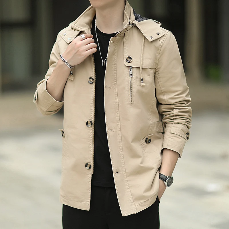 Herren leichter Canvas-Fieldparka mit Kapuze, Brustreißverschluss und verstellbaren Taillenlaschen Drune