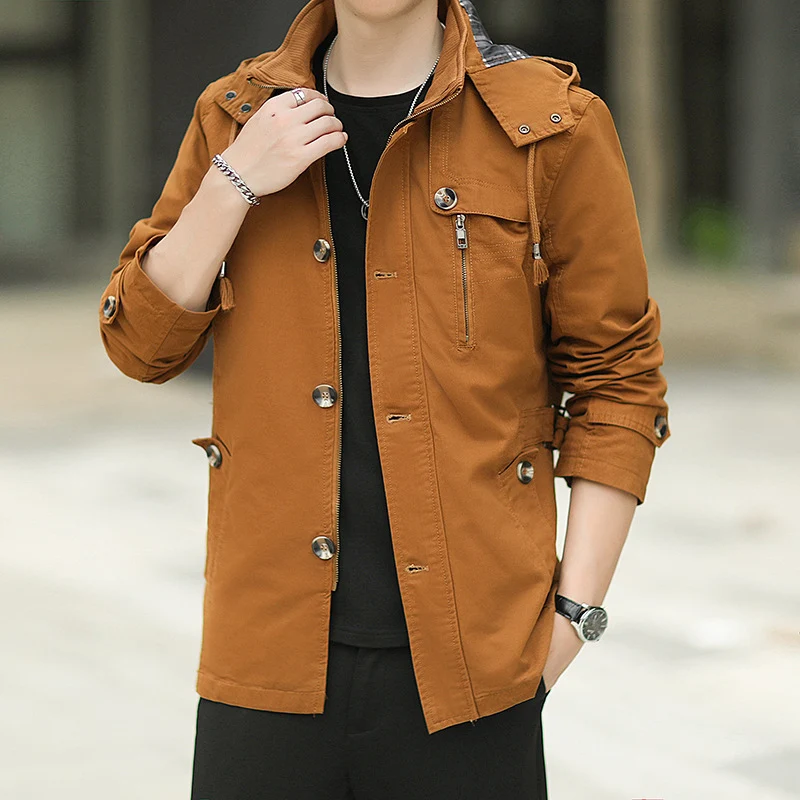 Herren leichter Canvas-Fieldparka mit Kapuze, Brustreißverschluss und verstellbaren Taillenlaschen Drune