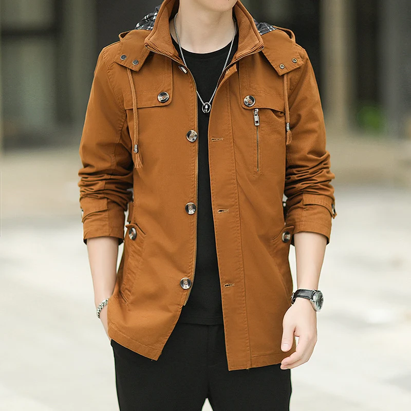 Herren leichter Canvas-Fieldparka mit Kapuze, Brustreißverschluss und verstellbaren Taillenlaschen Drune