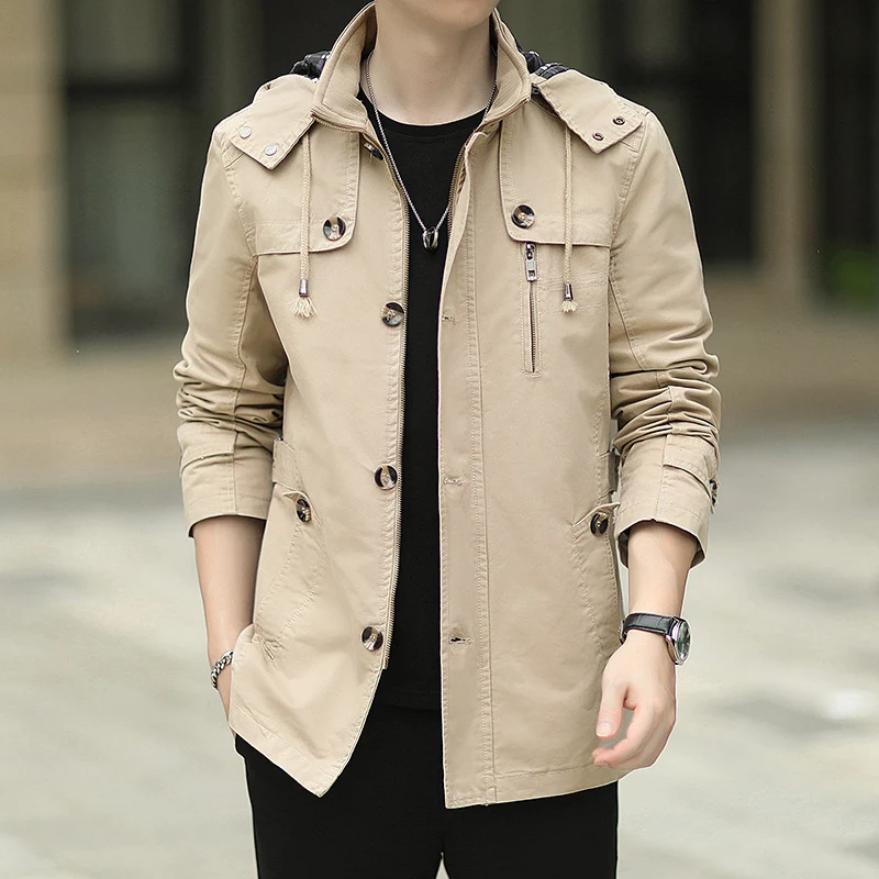 Herren leichter Canvas-Fieldparka mit Kapuze, Brustreißverschluss und verstellbaren Taillenlaschen Drune