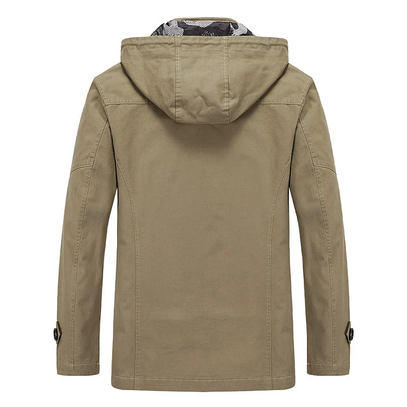Herren leichter Canvas-Fieldparka mit camouflage-Innenfutter, verdecktem Reißverschluss und Mehrzwecktaschen Drune