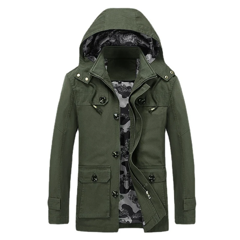Herren leichter Canvas-Fieldparka mit camouflage-Innenfutter, verdecktem Reißverschluss und Mehrzwecktaschen Drune