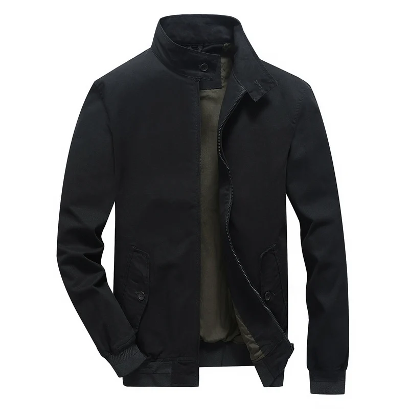 Herren leichter Canvas-Fieldbomber mit Stehkragen, verdecktem Reißverschluss und Pattentaschen Drune