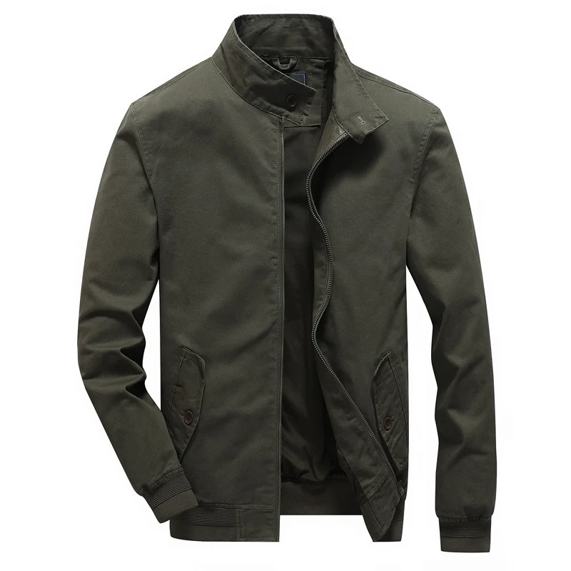 Herren leichter Canvas-Fieldbomber mit Stehkragen, verdecktem Reißverschluss und Pattentaschen Drune