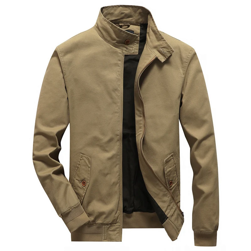 Herren leichter Canvas-Fieldbomber mit Stehkragen, verdecktem Reißverschluss und Pattentaschen Drune