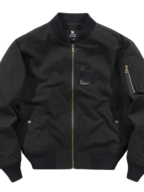 Herren leichter Canvas-Bomberblouson mit versteckter Ärmeltasche und geripptem Saum Drune