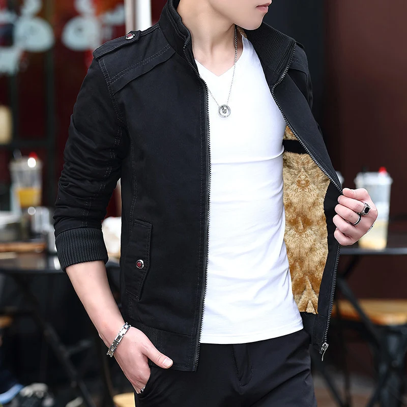 Herren leichter Canvas‑Bomber mit Teddyfleece‑Innenfutter, Epauletten und Rippbündchen Drune