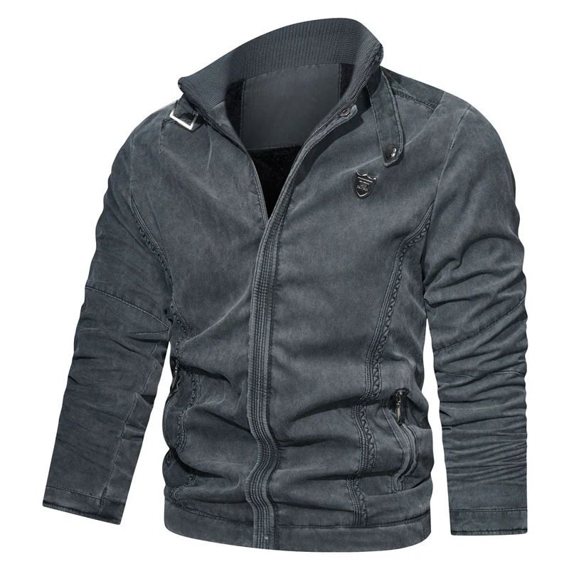 Herren leichter Canvas-Bomber mit Stehkragen, Reißverschluss und Reißverschlusstaschen Drune