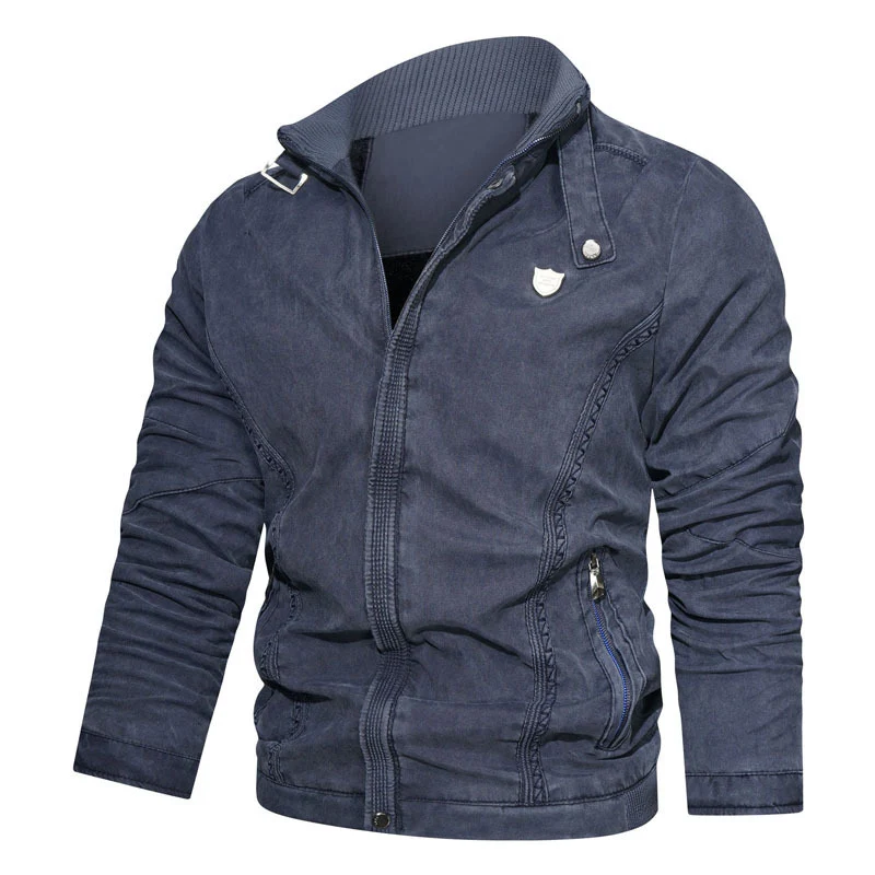 Herren leichter Canvas-Bomber mit Stehkragen, Reißverschluss und Reißverschlusstaschen Drune