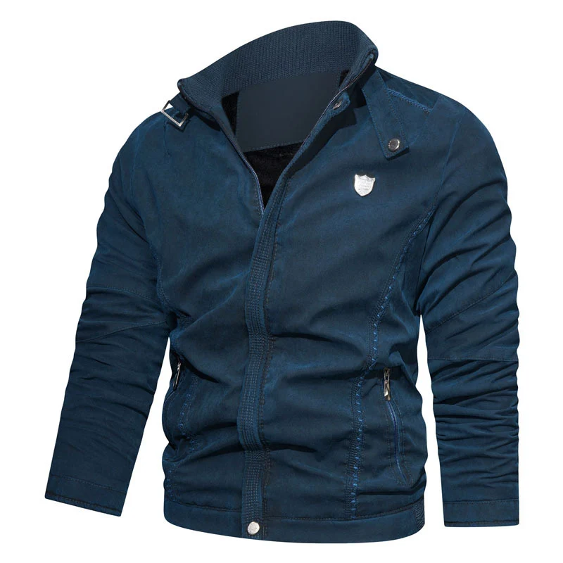 Herren leichter Canvas-Bomber mit Stehkragen, Reißverschluss und Reißverschlusstaschen Drune
