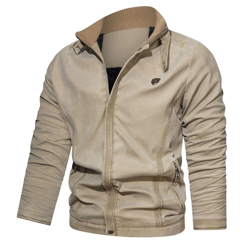 Herren leichter Canvas-Bomber mit Stehkragen, Reißverschluss und Reißverschlusstaschen Drune