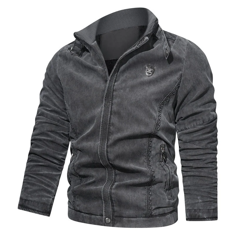 Herren leichter Canvas-Bomber mit Stehkragen, Reißverschluss und Reißverschlusstaschen Drune